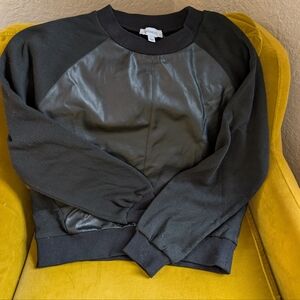 Evereve Black Faux Leather Panel Sweatshirt